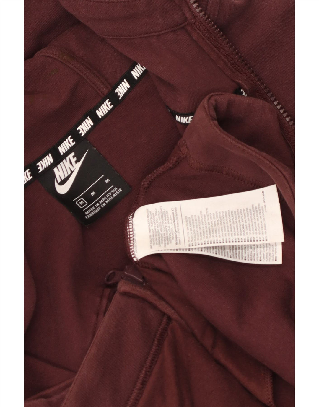 Nike Womens Graphic Zip Hoodie Sweater UK 14 Medium Maroon Cotton