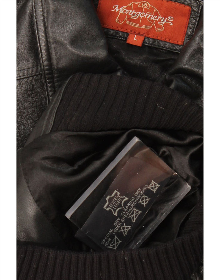 MONTGOMERY Damen Crop Lederjacke UK 14 Großes schwarzes Leder