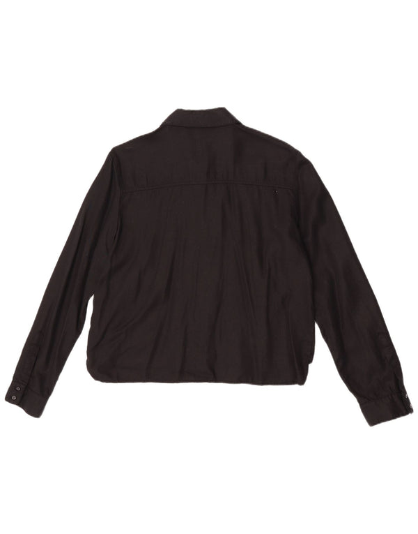 Zara Damen Z1975 Hemdbluse UK 14 Medium Schwarz Lyocell