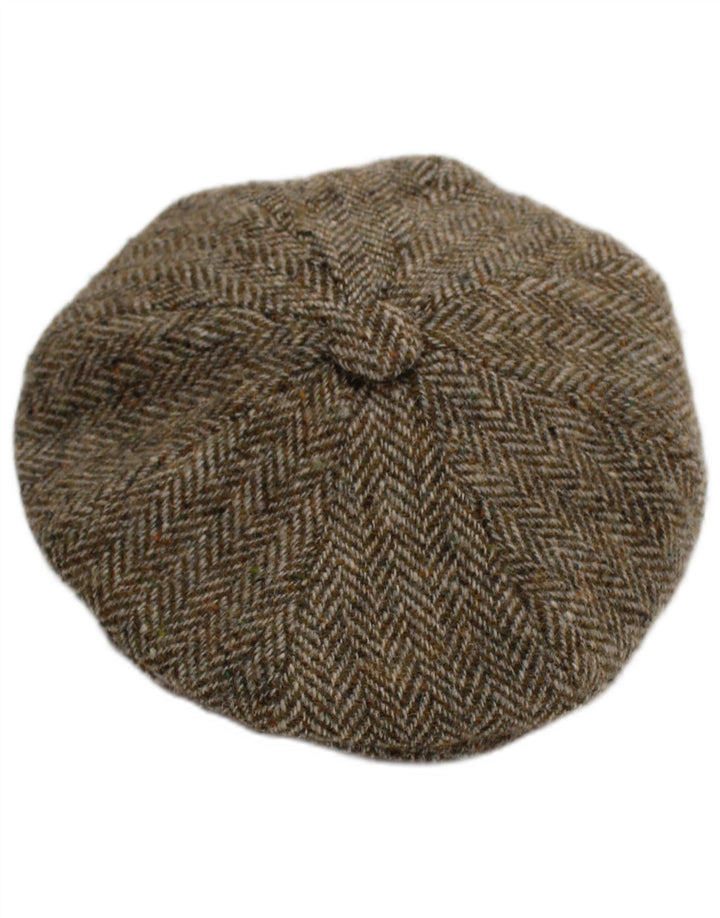 Harris Tweed Herren-Schiebermütze, klein, Grau, Fischgrätenmuster, Schurwolle, klassisch