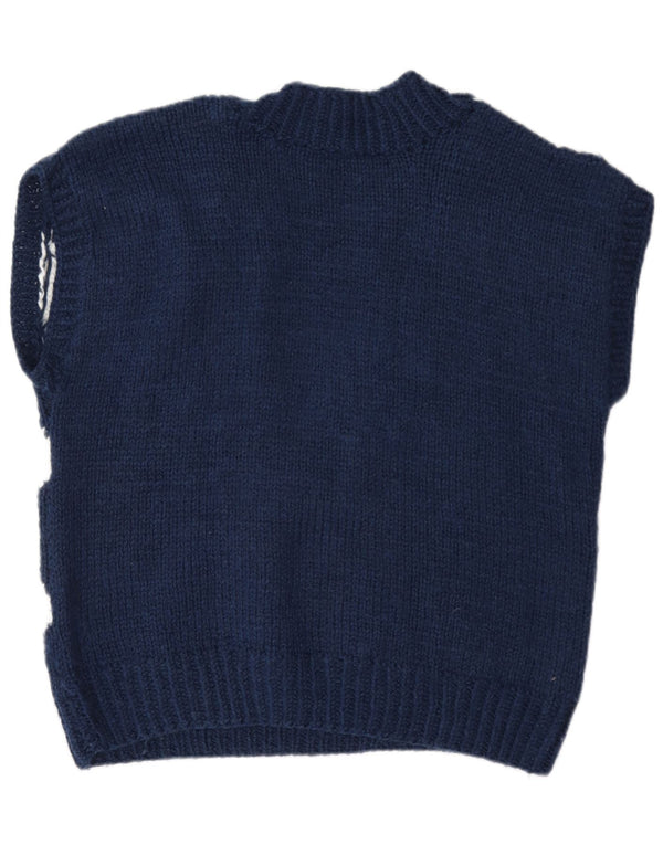 Vintage Damen V-Ausschnitt Pullover Pullover UK 16 Groß Marineblau Argyle/Diamant