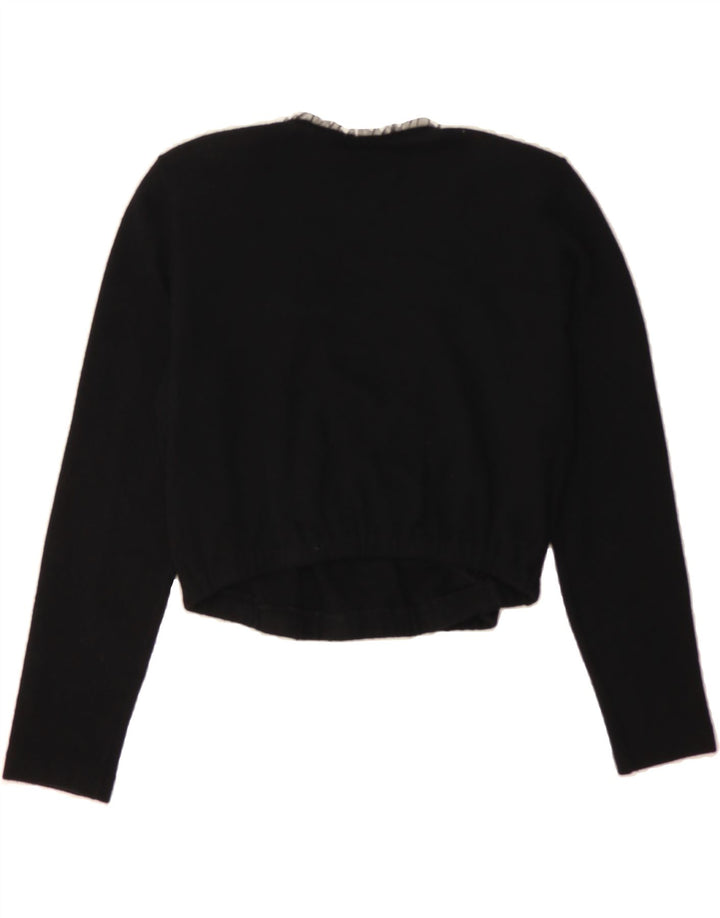VINTAGE Womens Crop Long Sleeve Blouse Top UK 12 Medium Black Vintage Vintage and Second-Hand Vintage from Messina Hembry 