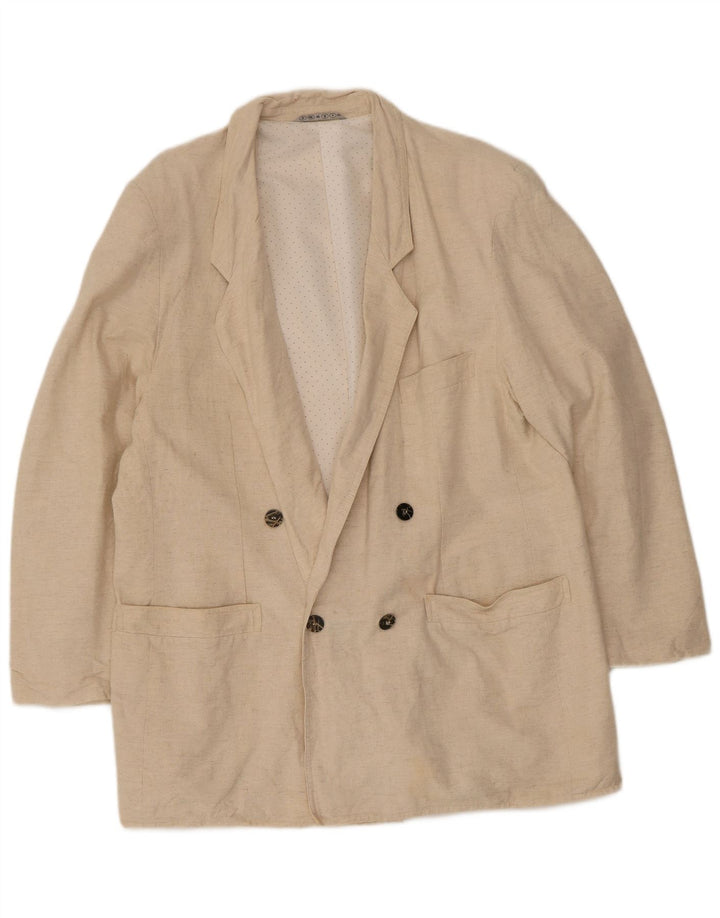 Vintage Herren Zweireiher Blazer Jacke EU 46 Small Beige Baumwolle