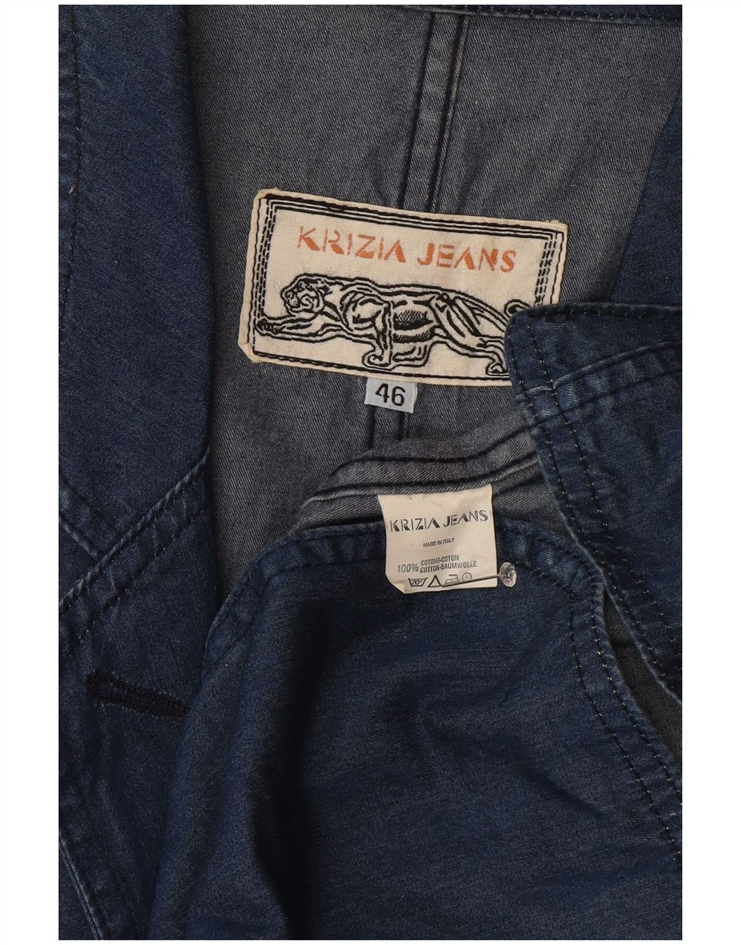 Krizia Jeans Damen 1-Knopf-Denim-Blazer-Jacke, IT 46, große blaue Baumwolle