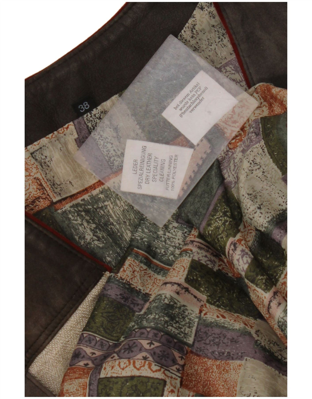 VINTAGE Damen-Gilet aus grafischem Wildleder, EU 38, mittelgroß, mehrfarbig, Farbblock