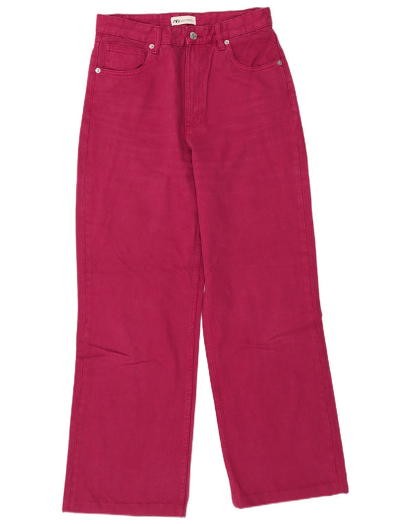 Zara Damen-Jeans mit hoher Taille, EU 42, Größe L, W32, L32, Burgunderrot