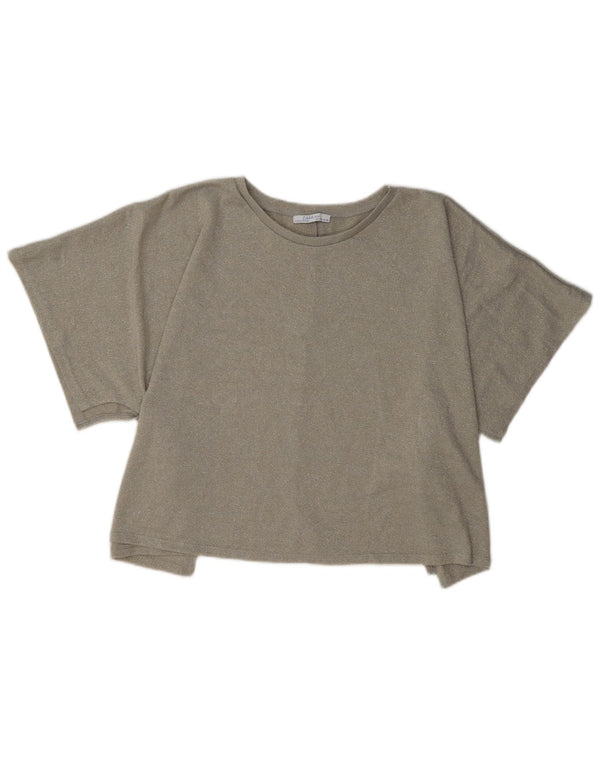 Zara Damen Crop-Oversize-Blusenoberteil UK 14 Medium Beige Flecked