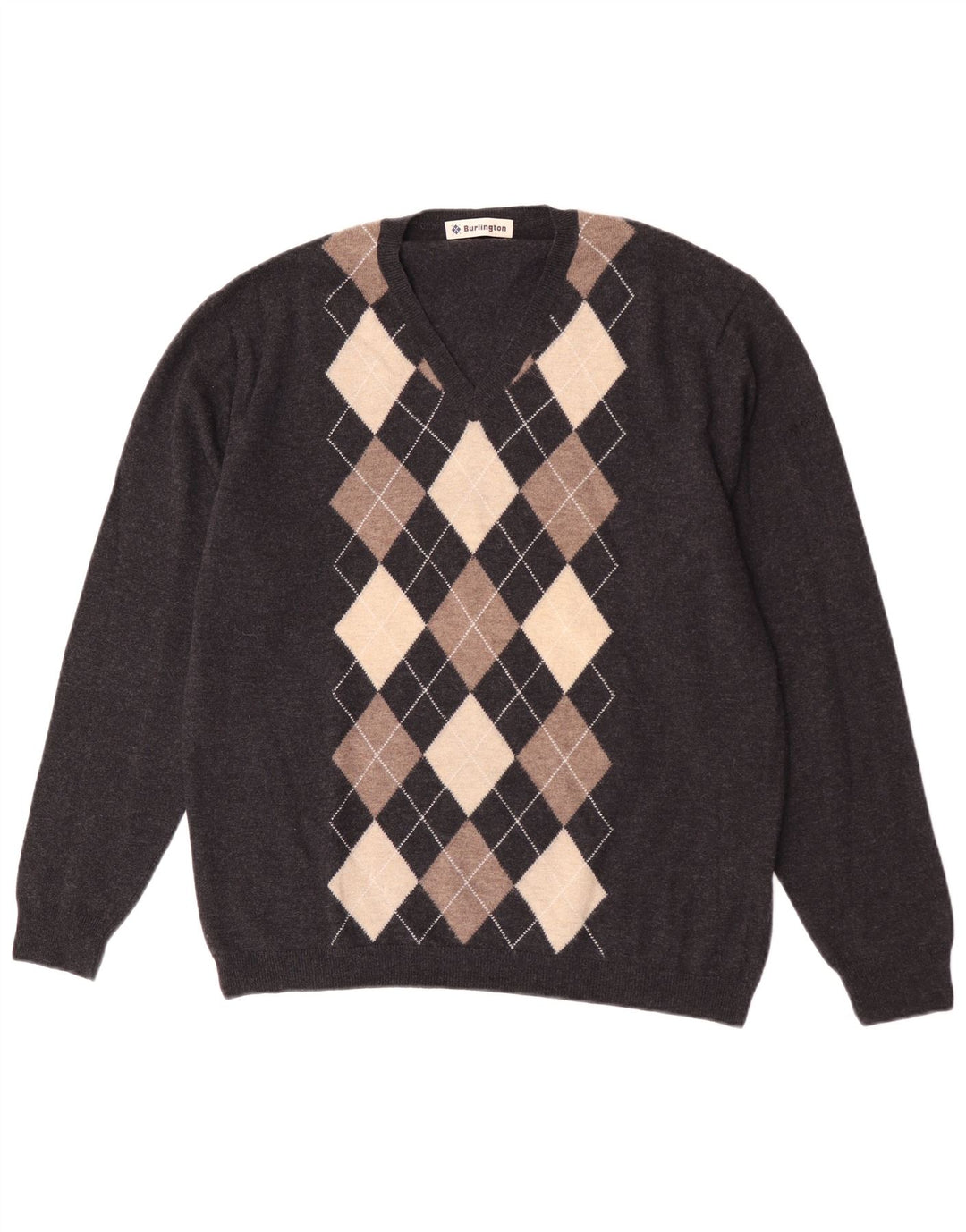 Burlington Herren Pullover mit V-Ausschnitt IT 52 Large Grau Argyle/Diamant