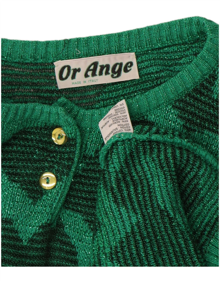 Vintage Damen Pullover mit abstraktem Muster und Rundhalsausschnitt, Gr. 16, groß, grün