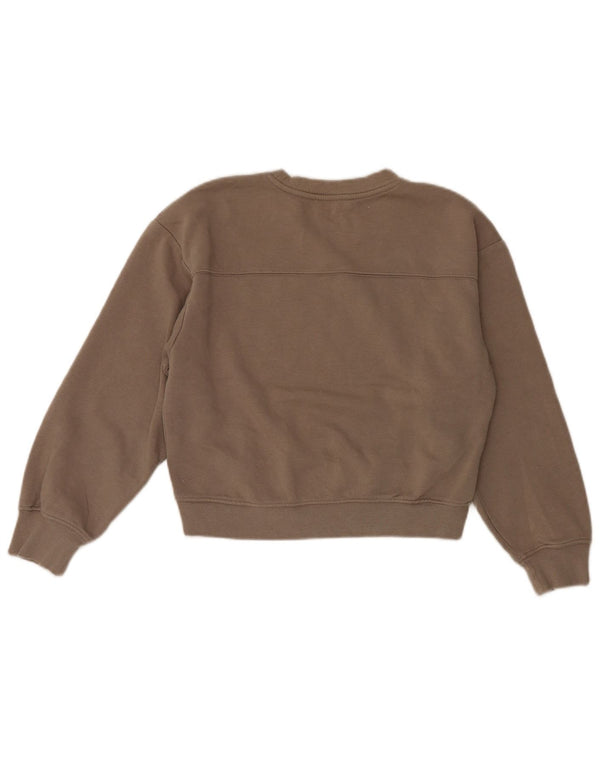 Zara Damen Crop Relaxed Fit Sweatshirt Pullover UK 8 Small Braune Baumwolle