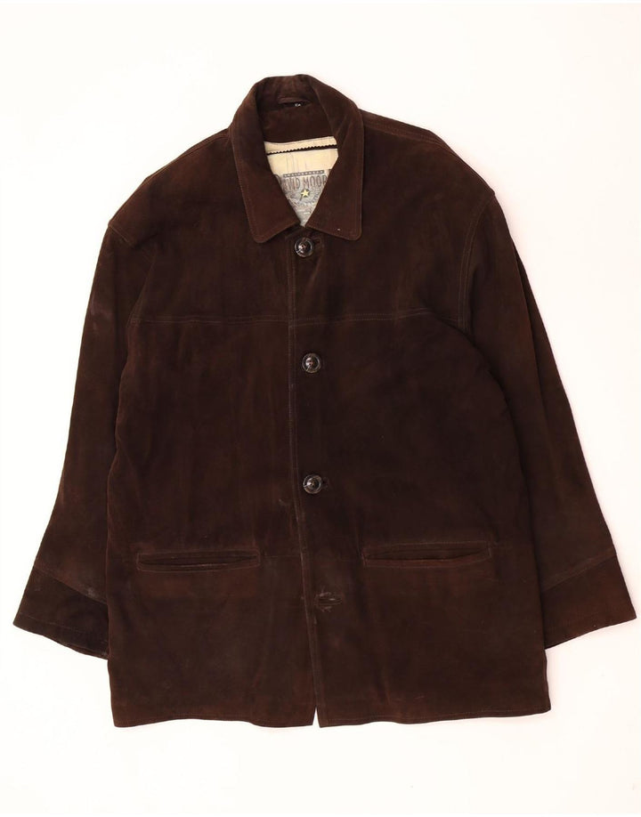 David Moore Herren-Windbreaker-Mantel aus Wildleder, Größe 50, großes braunes Leder
