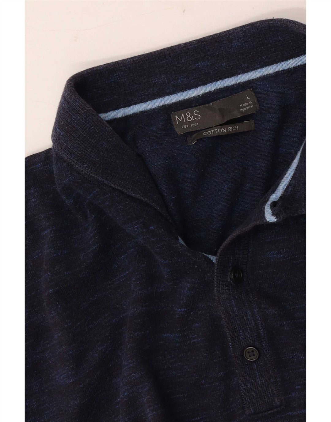 Marks & Spencer Herren-Kurzarm-Poloshirt, groß, Marineblau meliert
