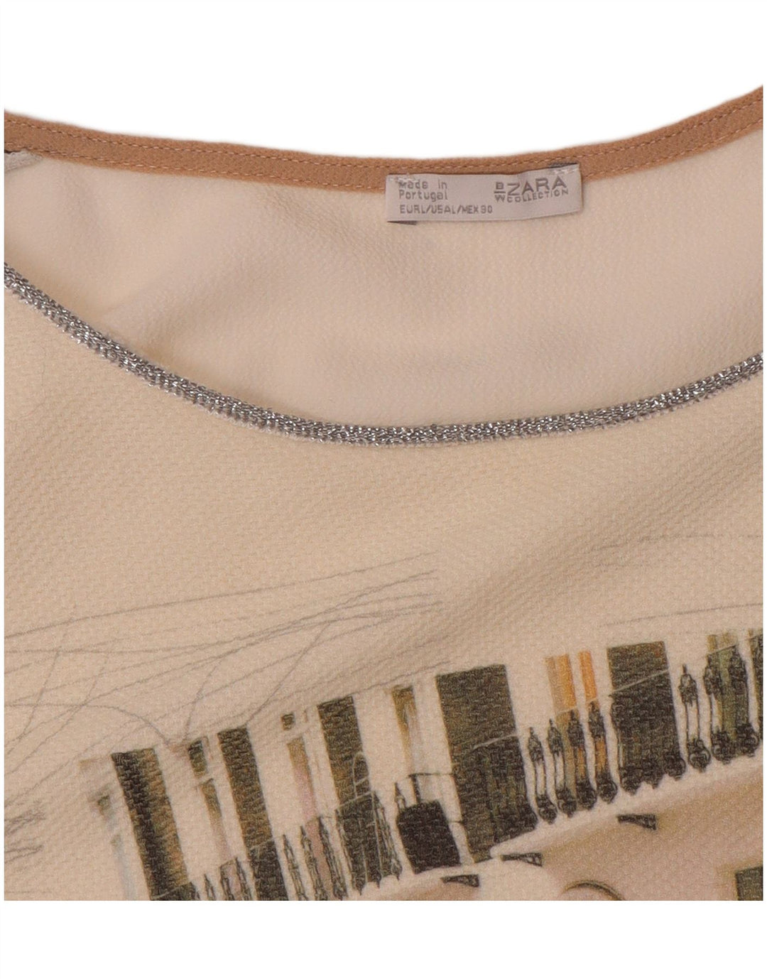 Zara Damen Graphic Top Langarm UK 16 Large Weiß Colourblock