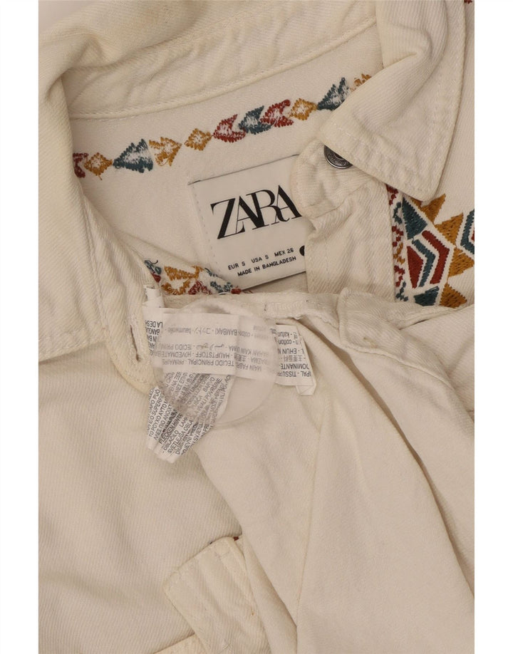 Zara Damen-Oversize-Hemd, UK 10, Größe S, weiß, geometrisch, Baumwolle