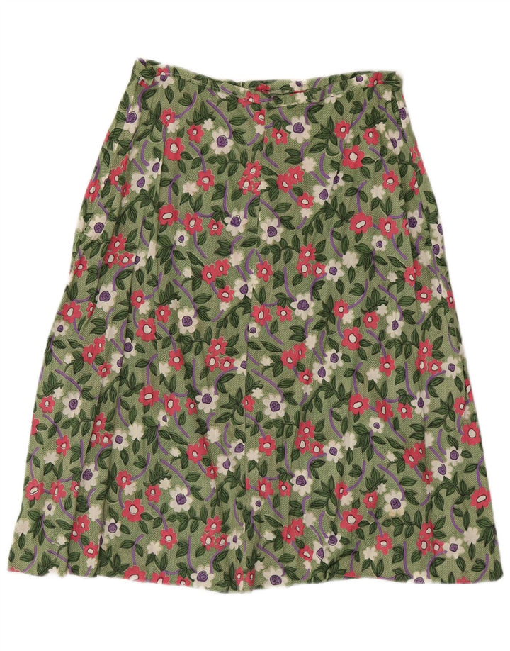 Vintage Damen A-Linie Rock W28 Mittelgrün geblümt