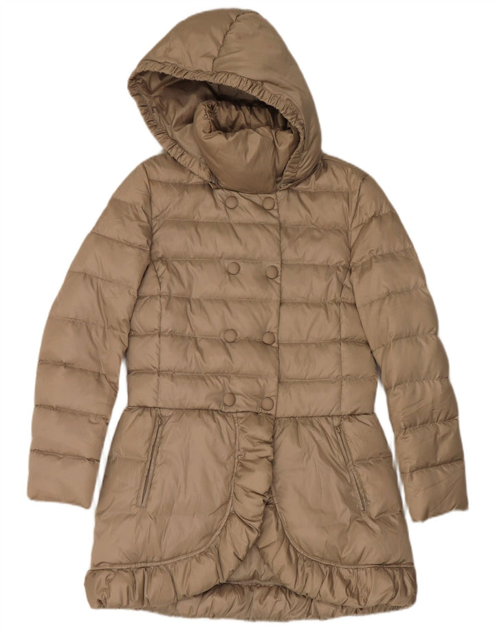 Sisley Damen Kapuzen-Zweireiher-Wattierter Mantel IT 42 Mittelbeige