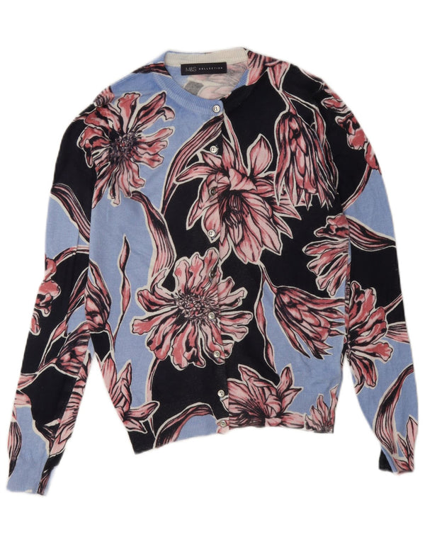 Marks & Spencer Damen-Cardigan-Pullover UK 8 Small Blue Floral Viscose