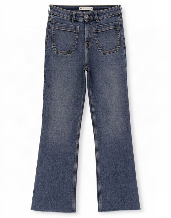 Zara Damen Bootcut Jeans EU 34 2XS W24 L25 Blaue Baumwolle