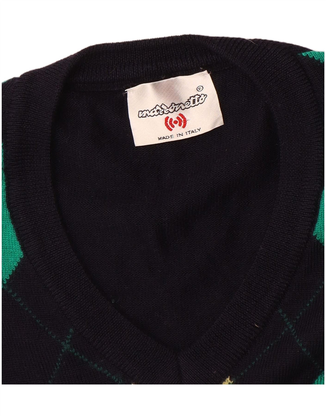 Marronetto Herren-Pullover mit V-Ausschnitt, klein, marineblau, Argyle-/Diamant-Wolle