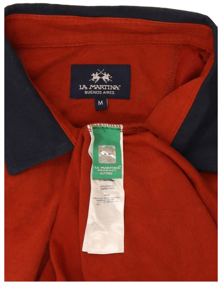 La Martina Herren-Langarm-Poloshirt aus mittelroter Baumwolle