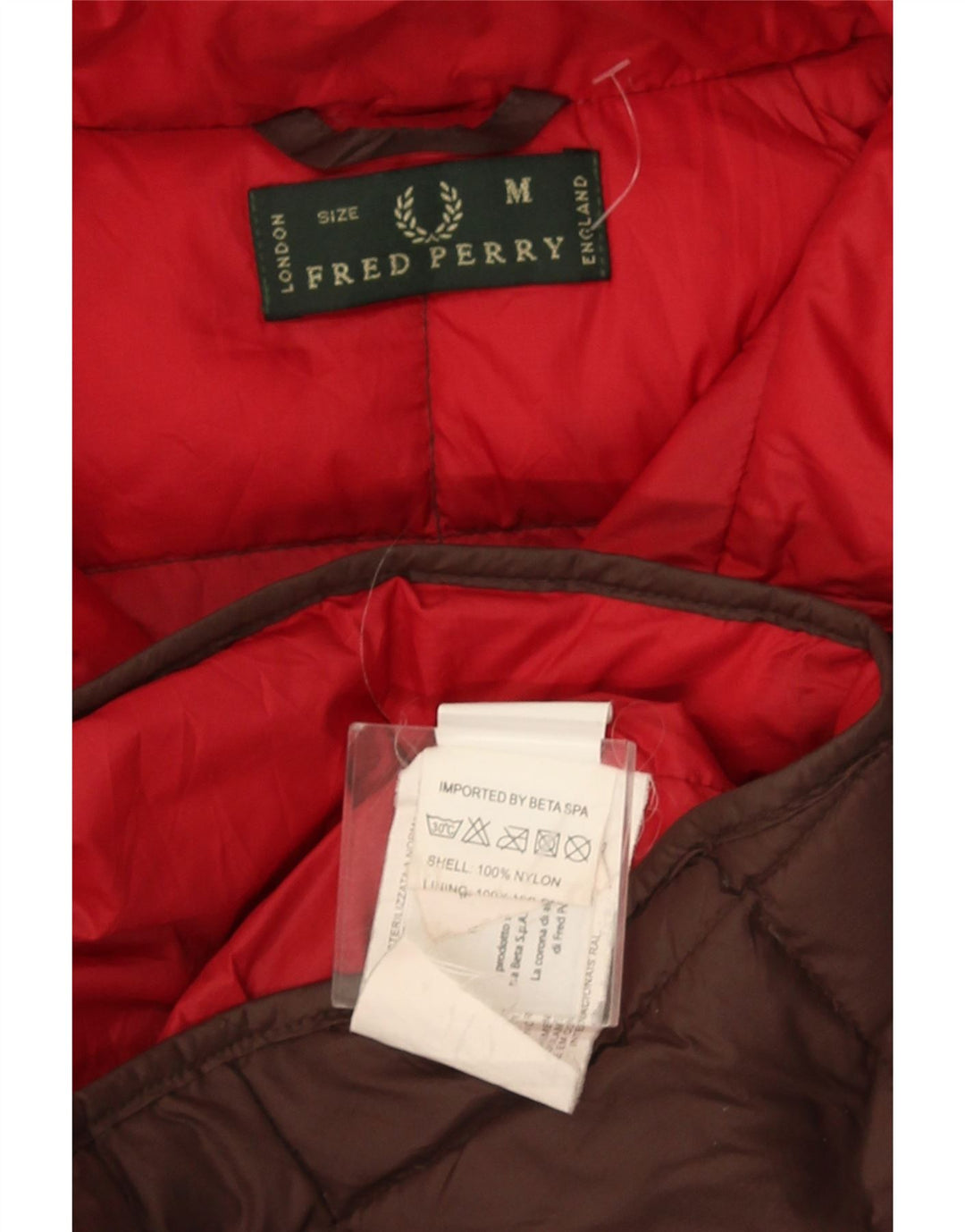 Fred Perry Herren-Jacke mit Kapuze, gepolstert, UK 38, mittelbraunes Nylon