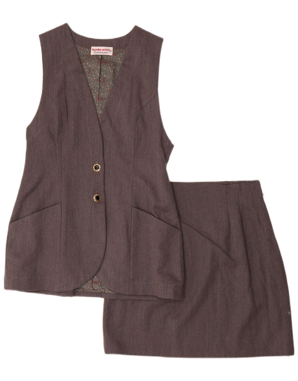 Vintage Damen 2-Knopf-2-teiliges Rock-Set UK 12 Medium W28 Grau gestreift