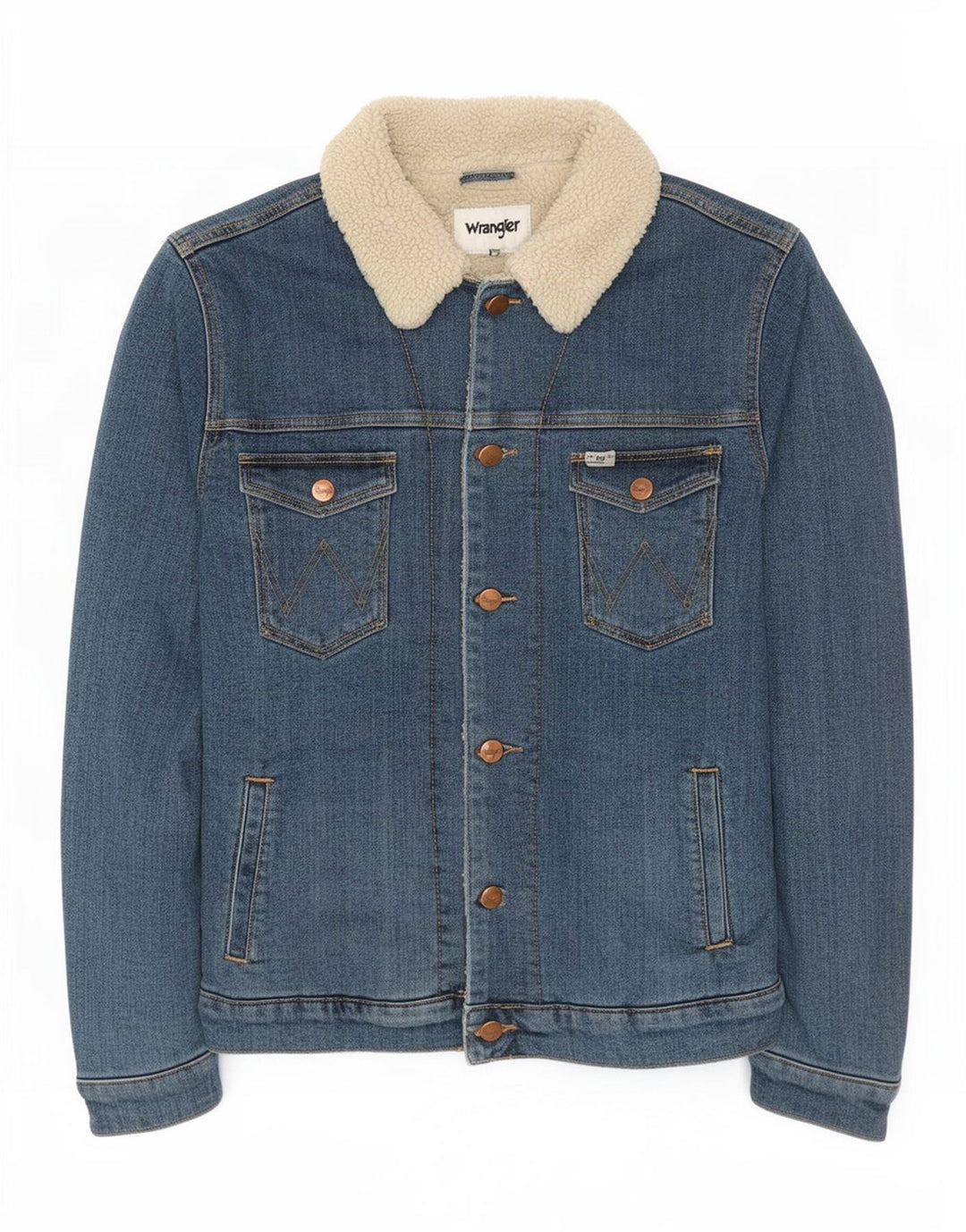 Wrangler Herren Denim Sherpa Jacke UK 36 Small Blau Baumwolle