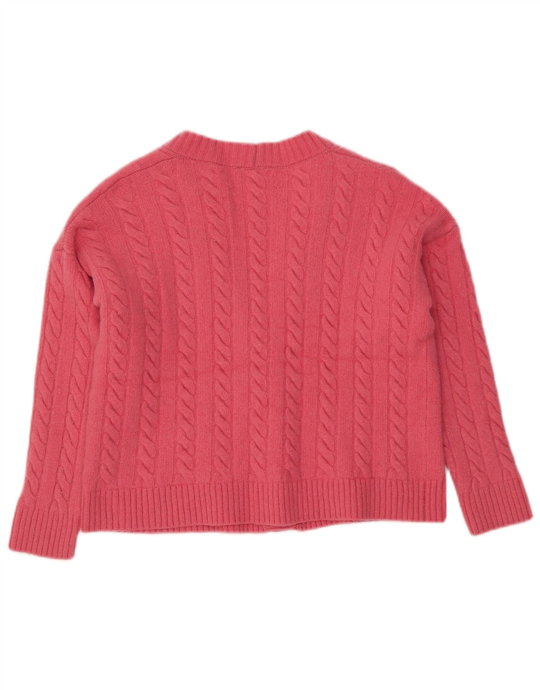 BENETTON Damen Crop Cardigan Pullover UK 14 Mittelrosa Wolle