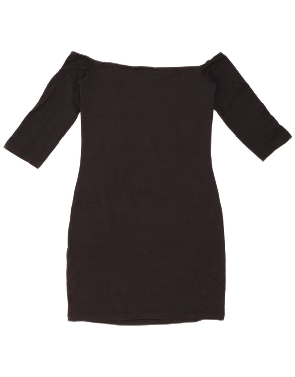 ADIDAS Damen 3/4-Ärmel schulterfreies Kleid UK 8 Small Schwarze Baumwolle