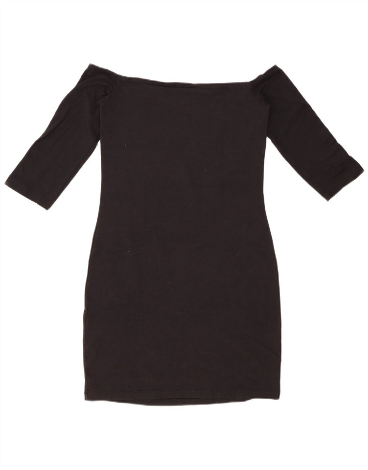 ADIDAS Damen 3/4-Ärmel schulterfreies Kleid UK 8 Small Schwarze Baumwolle