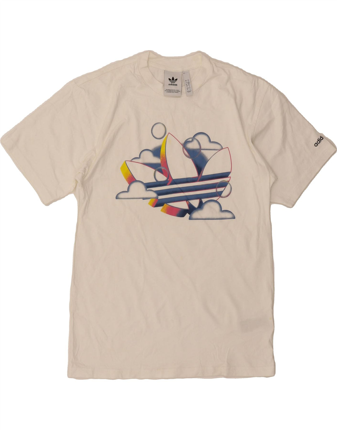 ADIDAS Mens Graphic T-Shirt Top Small White Cotton Vintage Adidas and Second-Hand Adidas from Messina Hembry 