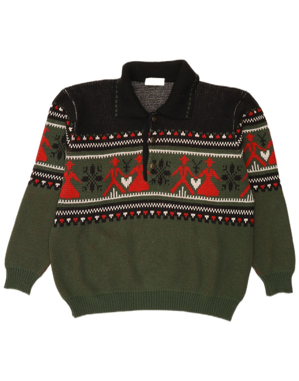 Vintage Herren Rollkragenpullover Pullover Medium Khaki Fair Isle Acryl