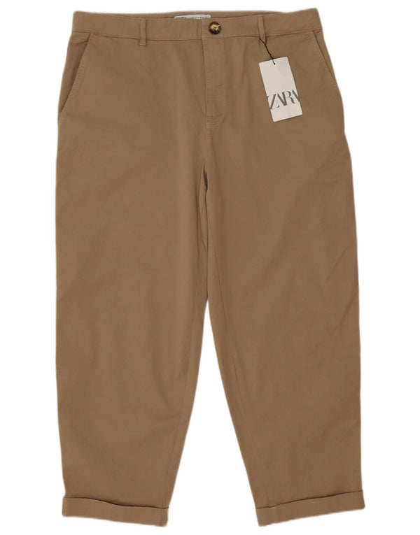 Gerade Capri-Hose für Damen von Zara, EU 44, 2XL, W36, L26, Beige, Baumwolle