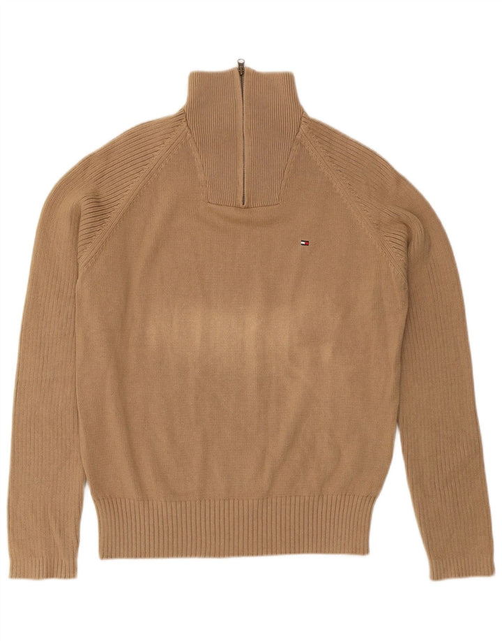 Tommy Hilfiger Herren-Pullover mit Reißverschluss am Hals, mittelbeige Baumwolle
