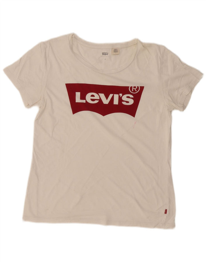LEVI'S Damen Grafik-T-Shirt-Oberteil UK 12 Medium Off White