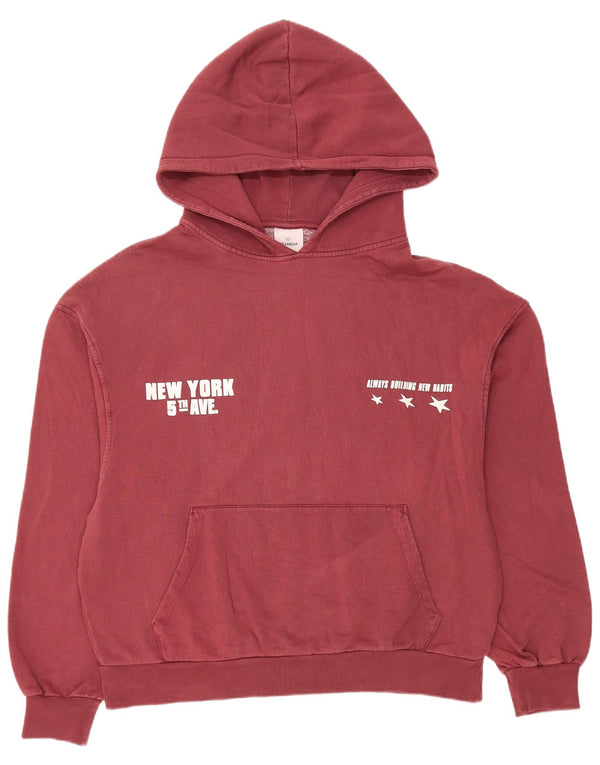 Pull & Bear Damen-Kapuzenpullover mit Grafik, übergroß, Gr. 14, Mittelbordeauxrot