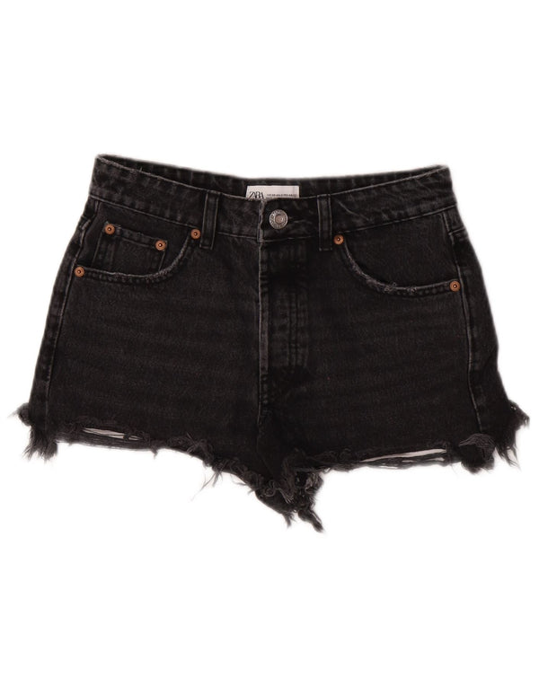 Zara Damen Denim-Hotpants mit hoher Taille, EU 34, 2XS, W24, Grau