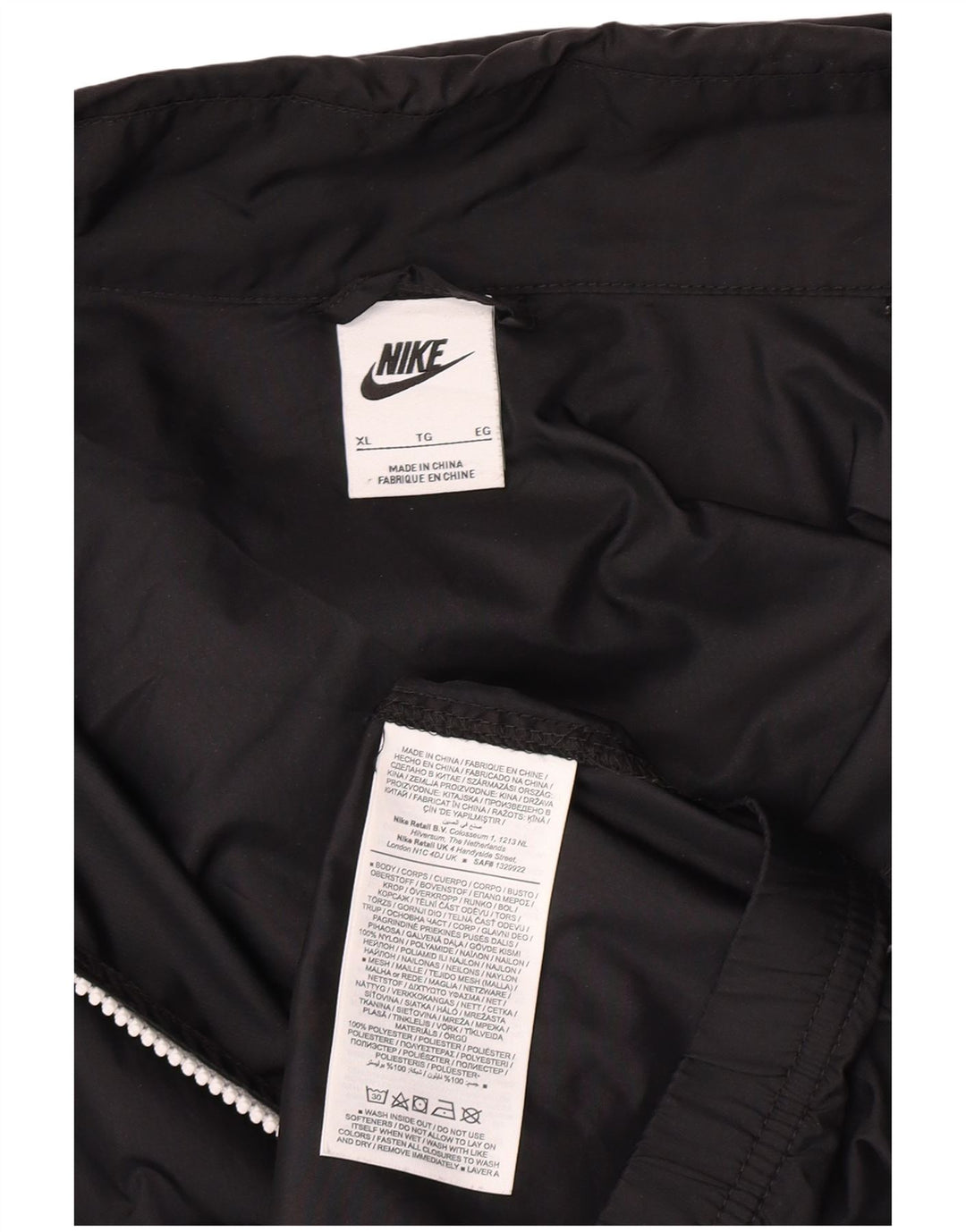 Nike Herren-Regenjacke mit Kapuze XL, schwarzes Nylon