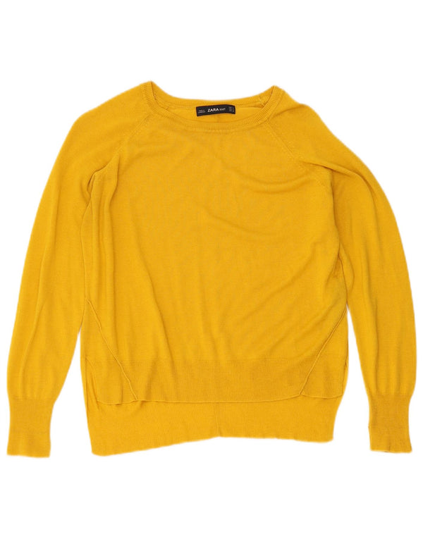 Zara Damen Crop-Pullover mit U-Boot-Ausschnitt, UK 10, kleine gelbe Viskose