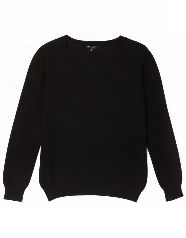 Massimo Dutti Damen-Pullover mit V-Ausschnitt, Gr. 12, mittelschwarz, Seide