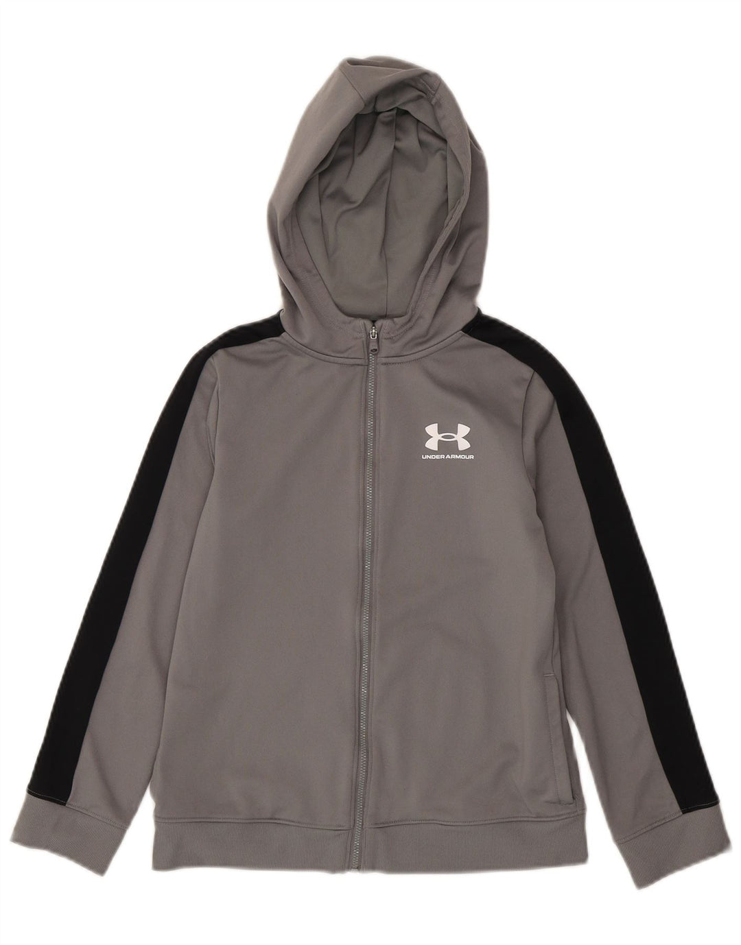 Under Armour Jungen-Kapuzenpullover mit Reißverschluss, 9–10 Jahre, Mittelgrau, Farbblock