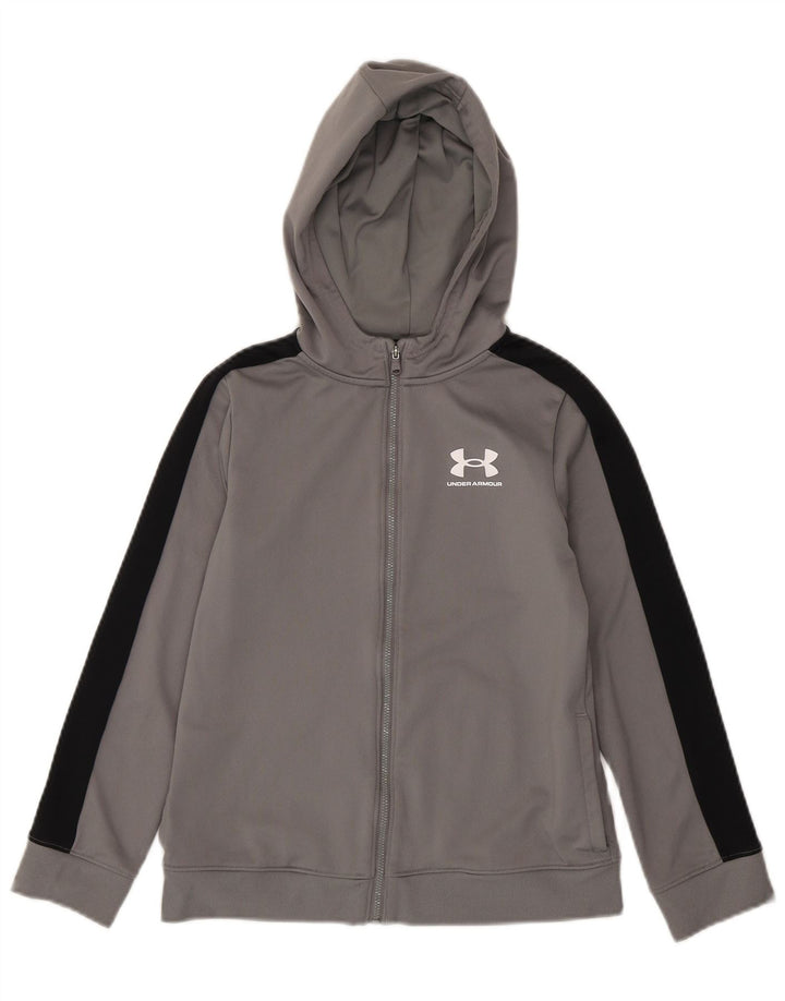 Under Armour Jungen-Kapuzenpullover mit Reißverschluss, 9–10 Jahre, Mittelgrau, Farbblock
