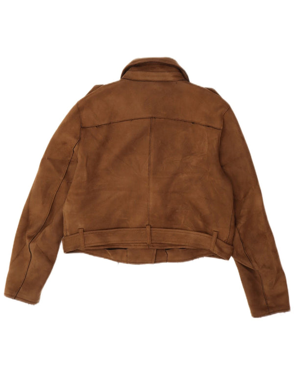 Zara Damen Crop Faux Wildleder Bikerjacke UK 14 Large Braun Polyester