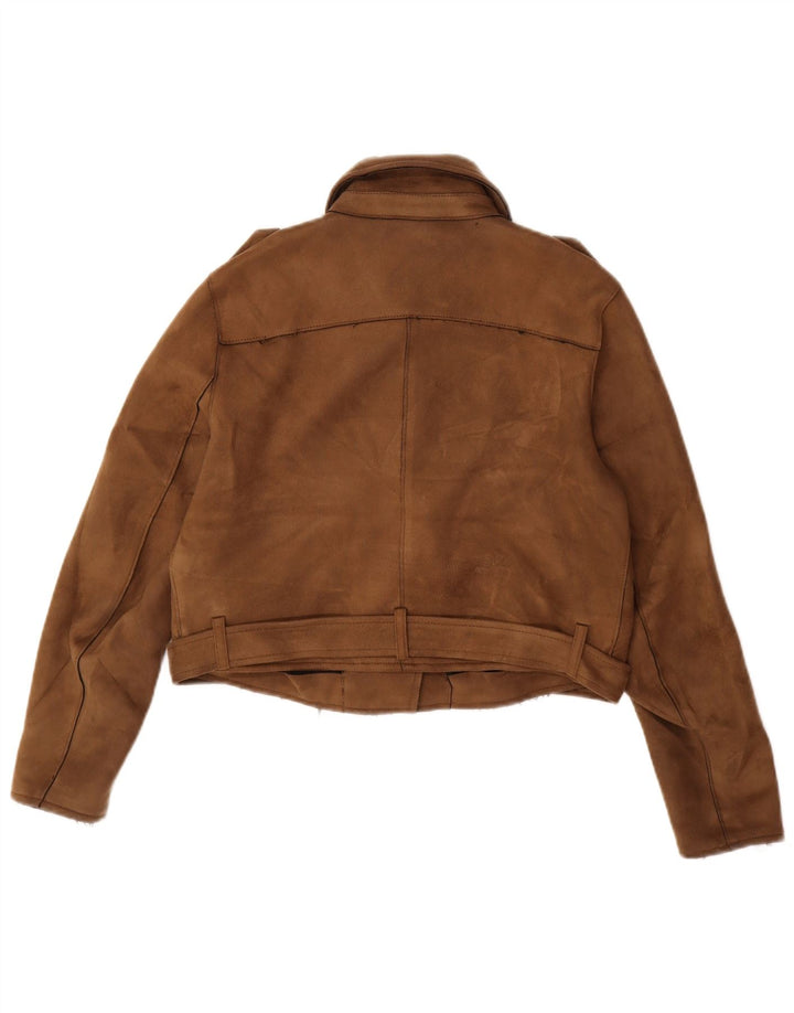 Zara Damen Crop Faux Wildleder Bikerjacke UK 14 Large Braun Polyester
