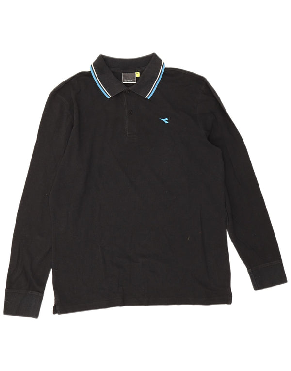 Diadora Herren-Langarm-Poloshirt XL aus schwarzer Baumwolle