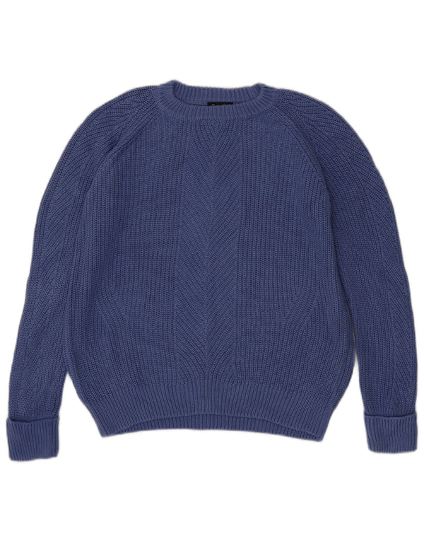 Massimo Dutti Damen-Pullover mit Rundhalsausschnitt, UK 16, Größe L, blau, Baumwolle