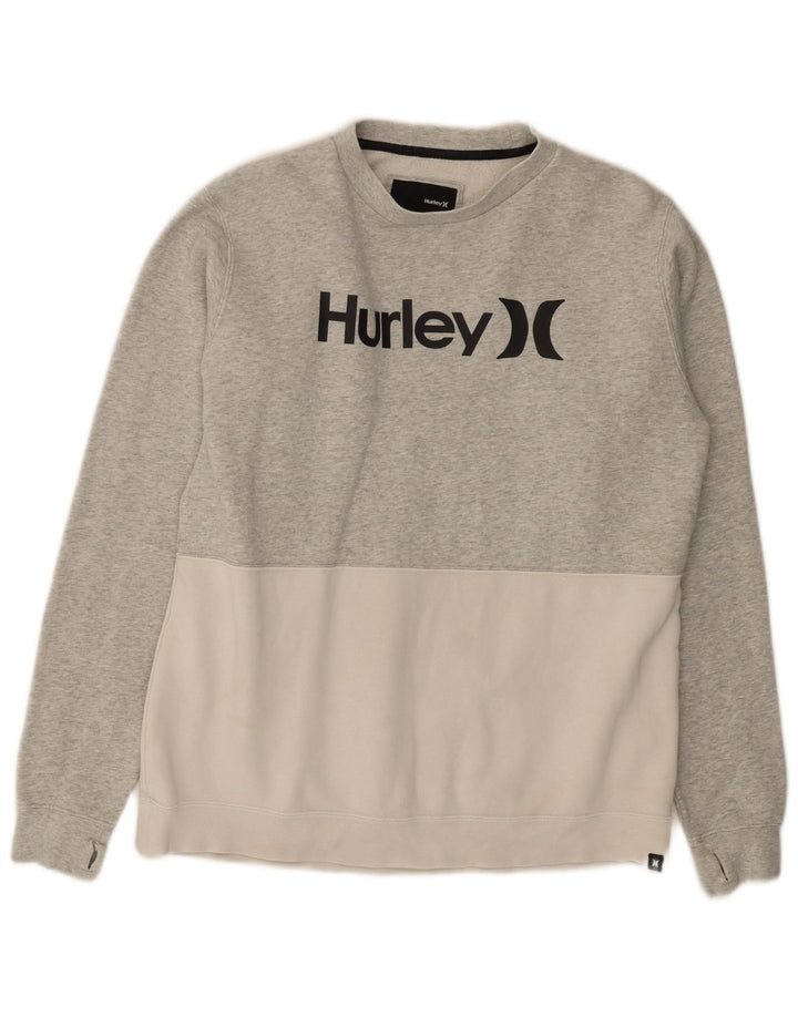 Hurley Grafischer Herren-Sweatshirt-Pullover aus mittelgrauer Colourblock-Baumwolle