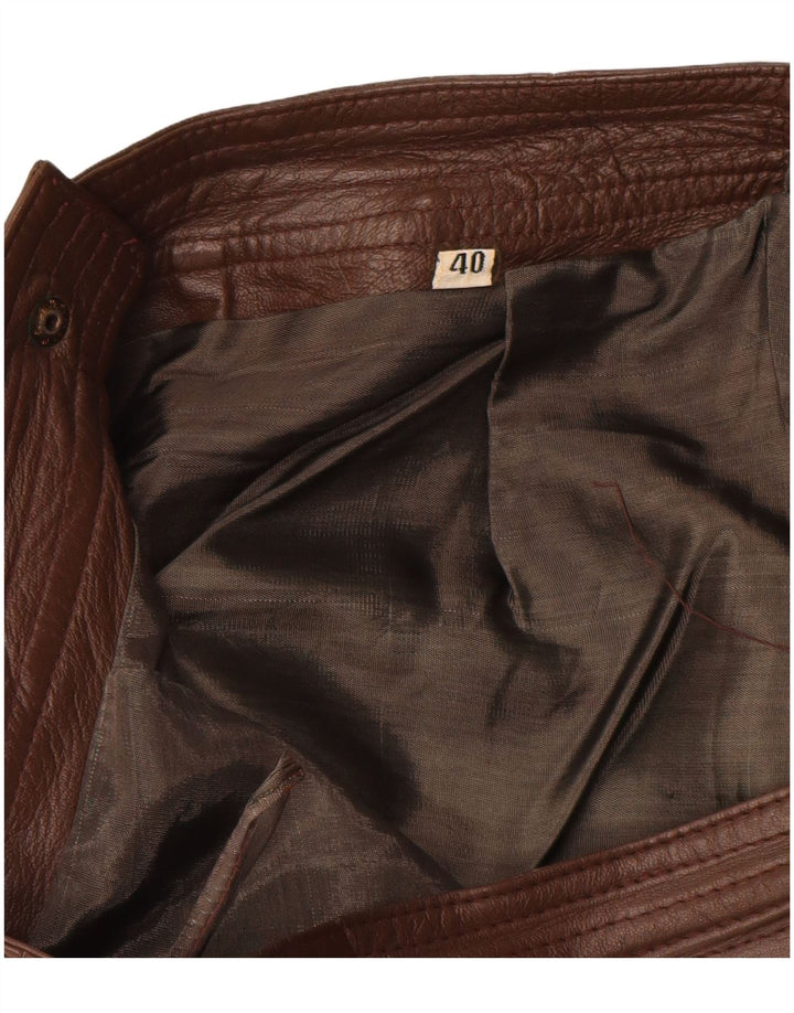 VINTAGE Damen Bleistiftrock IT 40 Small W28 Braunes Leder