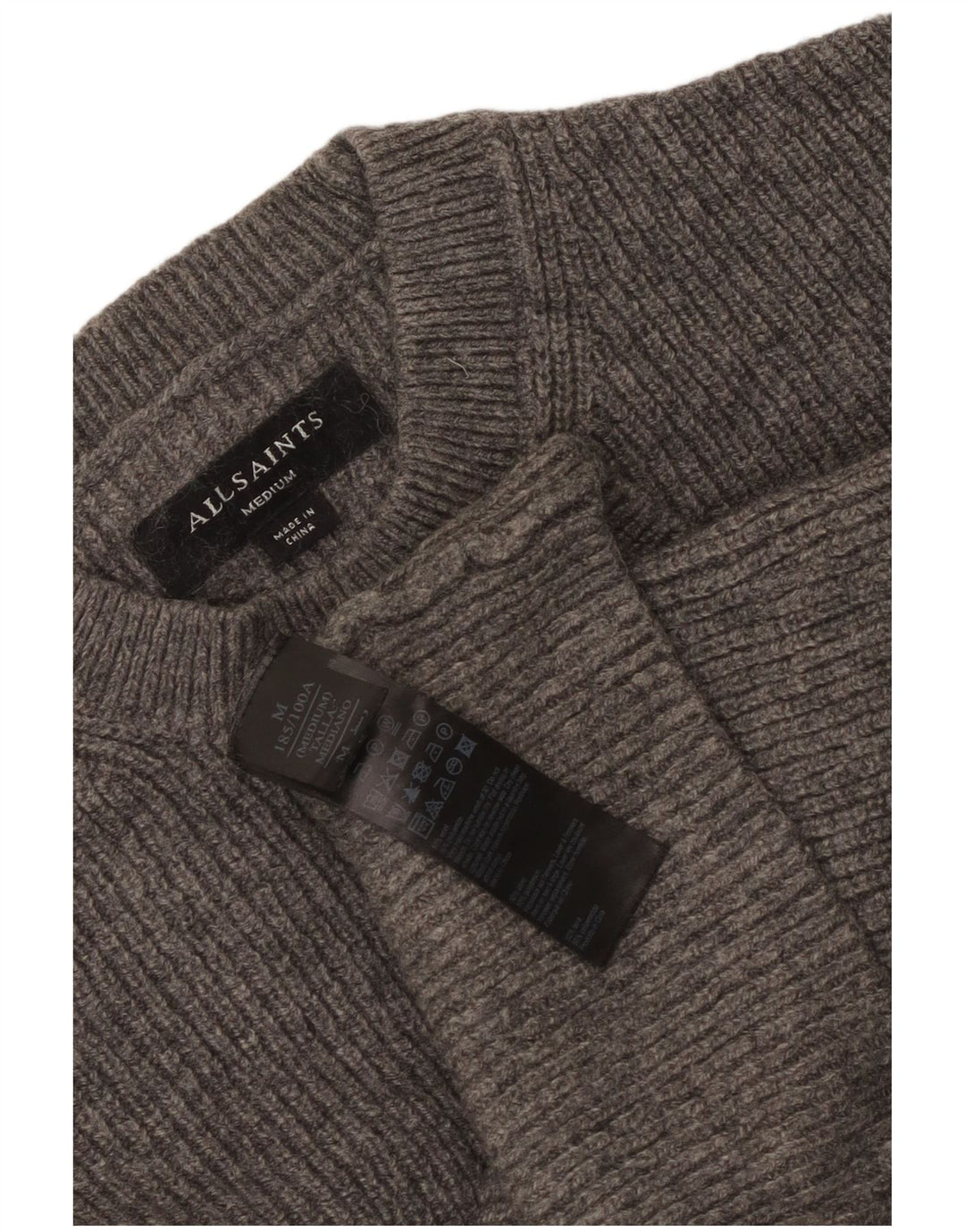 All Saints Damen-Pullover, übergroß, Rundhalsausschnitt, UK 14, mittelgraue Wolle