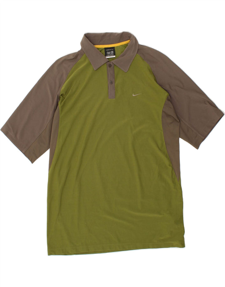 NIKE Herren-Poloshirt UK 42/44, großes grünes Colourblock-Polyester